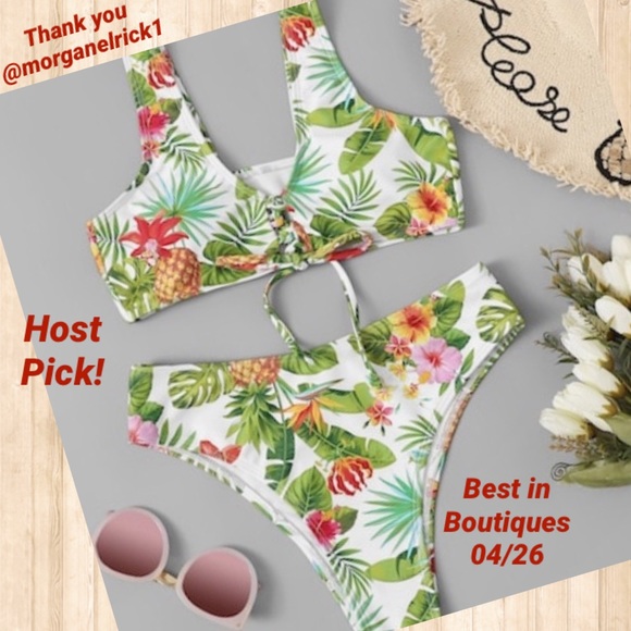 Private Label Other - Tropical Bikini Swimsuit White Green S M 4 6 8 10